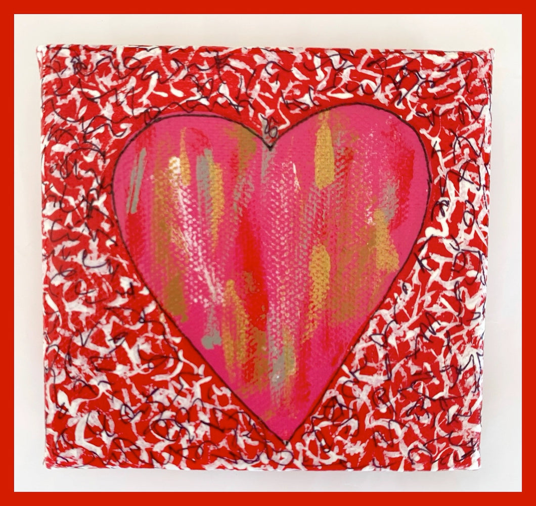 Fuschia Heart on Red Canvas
