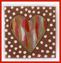 Golden Tan Heart on Brown Polka Dot Canvas