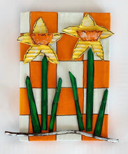 Two Daffodils on Orange and White