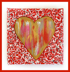 Golden Tan Heart on Red Canvas