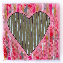 Golden Tan Stripe Heart on Pink Multi Canvas