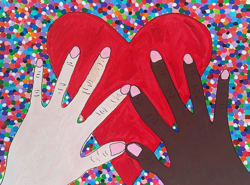 Two Hands and Big Heart on Confetti (wearable art)