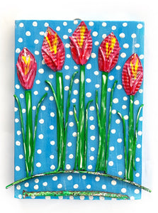 Pink Tulips on Blue