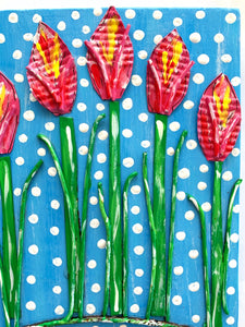Pink Tulips on Blue