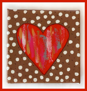 Red Heart on Brown Polka Dot Canvas
