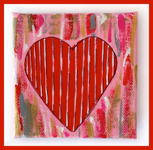 Red Striped Heart on Pink Multi canvas