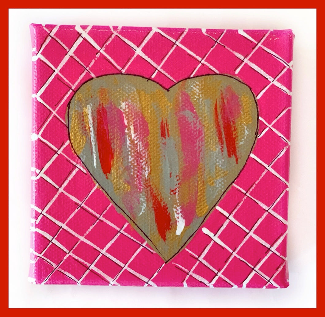 Golden Tan Heart on Pink Lattice Canvas
