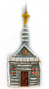 Little Grey Church Ornament with the Brown Door (Sorry..this one is gone but I would be happy to make you something similar.)
